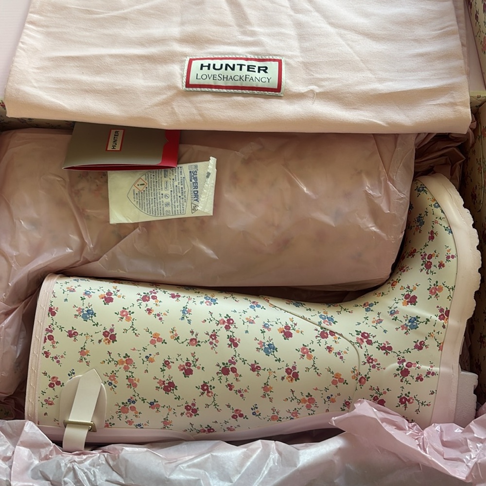 LoveShackFancy Cream Floral Tall Rain Boots - Picture 2 of 9